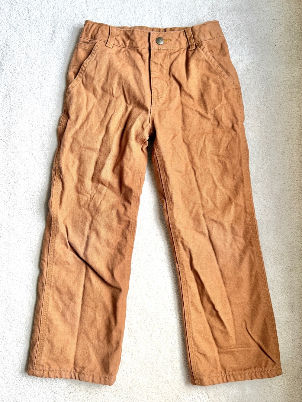Carhartt Flannel Lined Canvas Pants Kids Size 6 Brown Plaid Utility BN8316-B